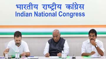 Congress chief Mallikarjun Kharge, Rahul Gandhi and KC Venugopal in Delhi