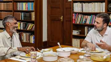 Congress leader Rahul Gandhi has lunch with vegetable seller Rameshwar, in New Delhi