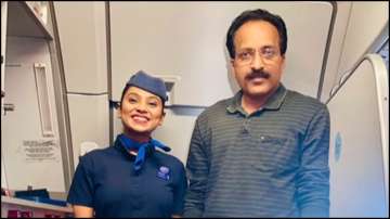 ISRO chief S Somanath with Indigo airhostess Pooja Shah