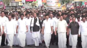 DMK leaders hold a peace march to pay respect to the party founder