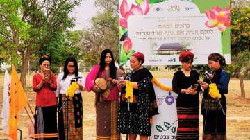 A Bnei Menashe choir performs during the foundation stone-laying ceremony for the Heritage and Cultural Centre of Indian Jews