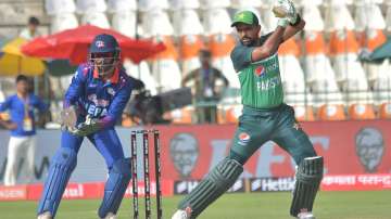Babar Azam while batting against Nepal in Asia Cup opening match on August 30