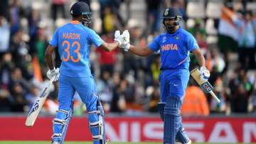 Hardik Pandya and Rohit Sharma during ICC ODI World Cup in June 2019