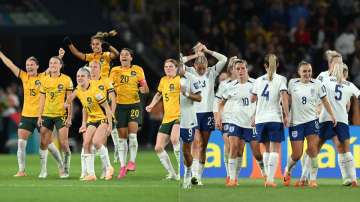 Australia and England Women's football teams celebrating their respective wins