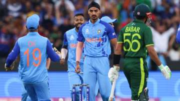 Arshdeep Singh celebrates after dismissing Babar Azam in the T20 World Cup 2022