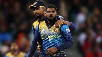 Sri Lanka captain Dasun Shanaka and spinner Wanindu Hasaranga during the ICC World Cup 2022 in November 2022