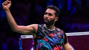 HS Prannoy celebrating his win in the BWF World Championships semi-final on August 25