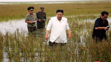Kim Jong Un while inspecting the flood region.