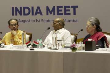 Uddhav Thackeray with Sharad Pawar and Sonia Gandhi