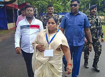 Jharkhand Mukti Morcha (JMM) candidate Baby Devi after winning the Dumri Assembly by-election in Girdih district