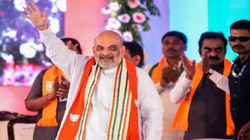 Union Home Minister Amit Shah during the launch of the BJPs Jan Ashirwad Yatra, in Mandla district, Madhya Pradesh