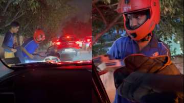 A Bengaluru man ordered pizza and surprisingly got it on time while being stuck in an hour-long traffic jam. 
