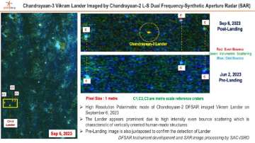 Image of the Chandrayaan-3 Lander taken by the Dual-frequency Synthetic Aperture Radar (DFSAR) instrument onboard the Chandrayaan-2 Orbiter.