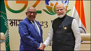 African Union chairman Azali Assoumani with Prime Minister Narendra Modi