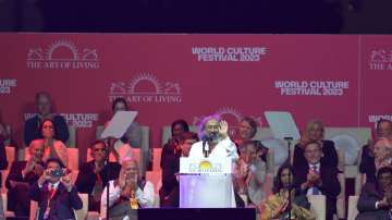 Gurudev Sri Sri Ravishankar addressing the gathering on Day 1 of Art of Living's World Culture Festival 2023