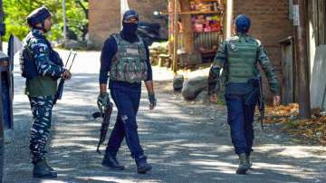 Security personnel during the ongoing gunfight with terrorists