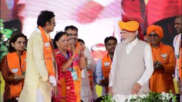 PM Modi during a public gathering in Rajasthan's Jaipur 