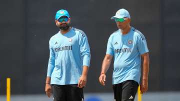 Rohit Sharma and Rahul Dravid at R Premadasa Stadium during Asia Cup 2023