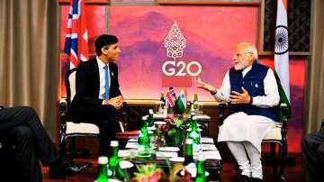 UK PM Rishi Sunak with his Indian counterpart Narendra Modi at G20 Summit, Indonesia.