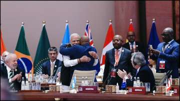PM Modi receiving African Union (AU) chairman Azali Assoumani as permanent representative of G20
