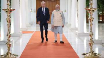 Prime Minister Narendra Modi with US President Joe Biden at his residence in New Delhi