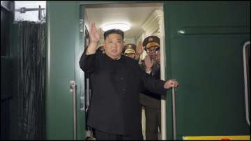 North Korean leader Kim Jong Un in his personal train en route to Russia