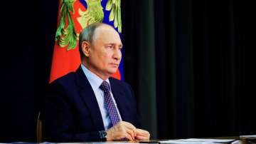 Russian President Vladimir Putin holds a meeting via video link in Sochi, Russia on September 5, 2023.