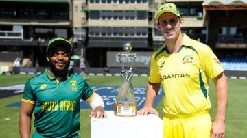 Temba Bavuma and Mitchell Marsh prior to first ODI match on September 7, 2023