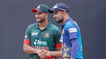 Shakib Al Hasan and Dasun Shanaka during the Asia Cup match on August 31, 2023