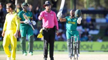 Temba Bavuma celebrates his ODI ton vs Australia in Bloemfontein