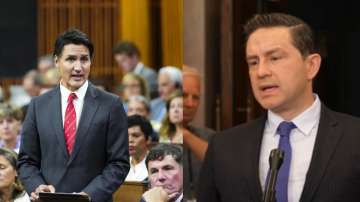 Opposition leader Pierre Poilievre (R) and PM Justin Trudeau