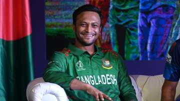 Shakib Al Hasan during the captains' day before the start of ICC Men's Cricket World Cup 2023