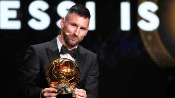 Lionel Messi with his record-extending Ballon d'Or award at a flashy ceremony in Paris, France