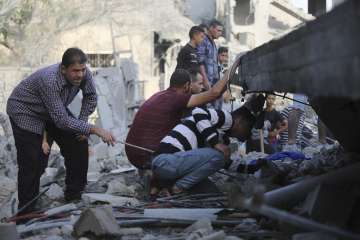 Massive destruction was caused by Israeli military airstrikes on a residential building in Gaza.