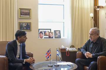 UK PM Rishi Sunak and his Israeli counterpart Benjamin Netanyahu during a meeting in Jerusalem.