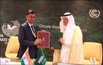 Union Power Minister RK Singh with Saudi Arabia's Energy Minister Abdulaziz bin Salman Al-Saud
