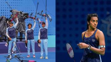 Indian women's compound archery team (left) and PV Sindhu (right)