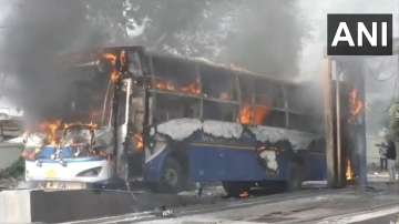 Bus catches fire at service station in Morbi