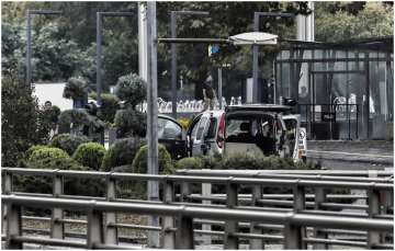 Turkish police cordon off the area near the Parliament after the suicide blast.