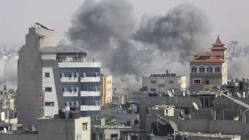 Smoke rises after an Israeli airstrike on the Gaza Strip in Rafah.