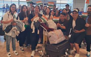 Indian nationals in Israel waiting for their flight to leave for New Delhi.