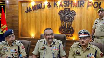 Jammu and Kashmir Director General of Police, Dilbag Singh addresses a press conference in Jammu,