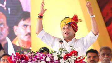 Union Minister Jyotiraditya Scindia during a public event. 