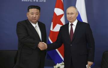 North Korean leader Kim Jong Un with Russian President Vladimir Putin.