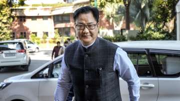 Union Minister for Earth Sciences Kiren Rijiju at Parliament House complex.