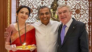 Mukesh and Nita Ambani with IOC President Thomas Bach
