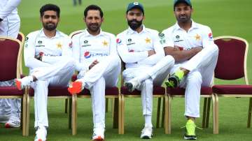 Babar Azam, Sarfaraz Ahmed, Fawad Alam and Wahab Riaz during Test game against England in August 2020