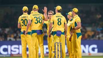 Adam Zampa and Australia celebrate win over Pakistan on Oct 20, 2023