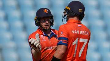 Sybrand Engelbrecht and Logan van Beek against Sri Lanka on Oct 21, 2023