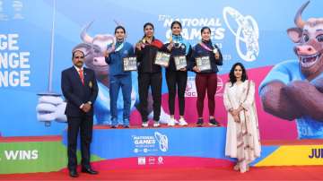 Bhavani Devi with Gold at Sabre Fencing event in National Games on Oct 26, 2023